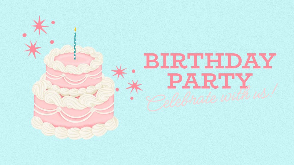 Birthday party blog banner template, editable digital painting remix