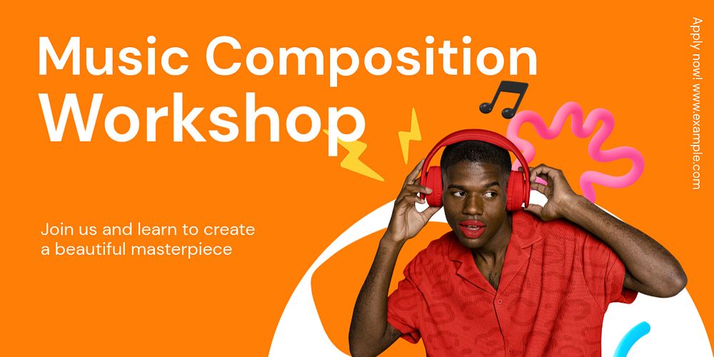 Music composition workshop Twitter ad template, editable text & design