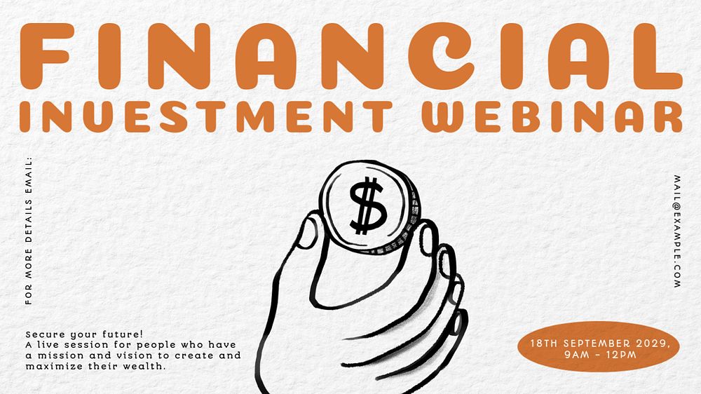 Financial Investment webinar blog banner template, editable text & design