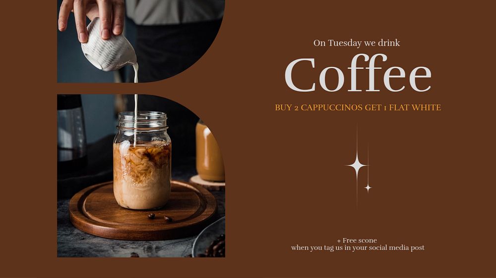 Coffee shop Facebook cover template, editable design