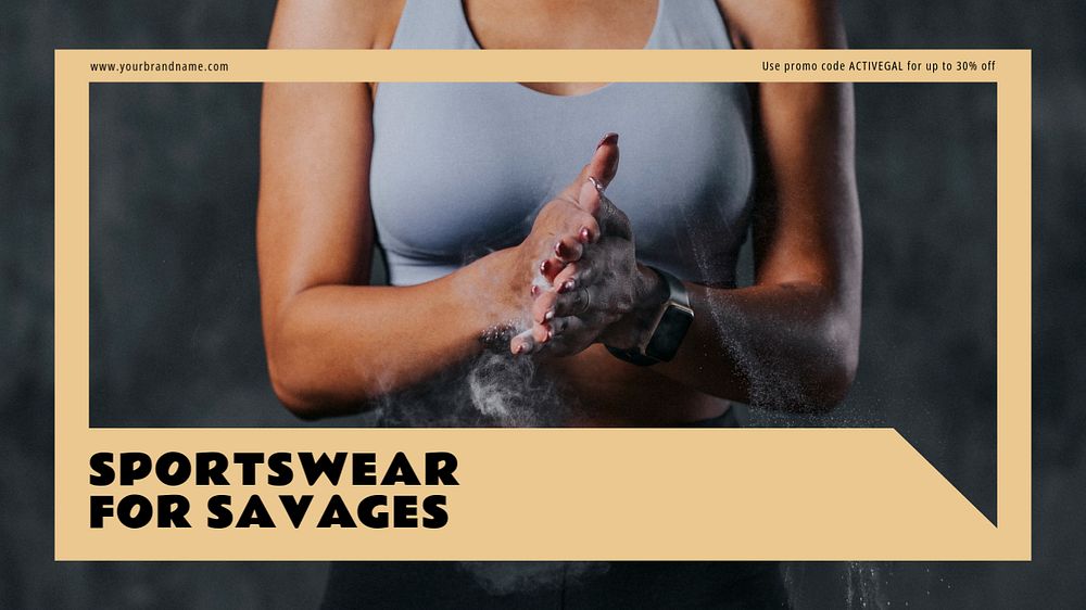 Women sportswear blog banner template, editable text & design