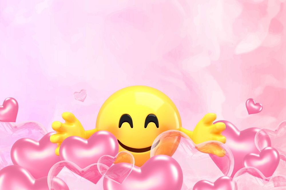 Pink heart background, 3D emoji editable design