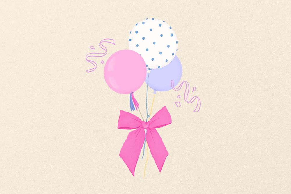 Birthday balloons background, editable digital painting remix