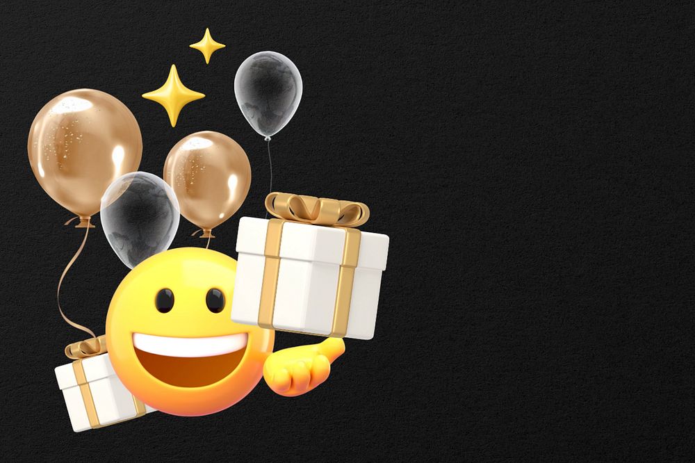 Birthday emoji black background, 3D editable design