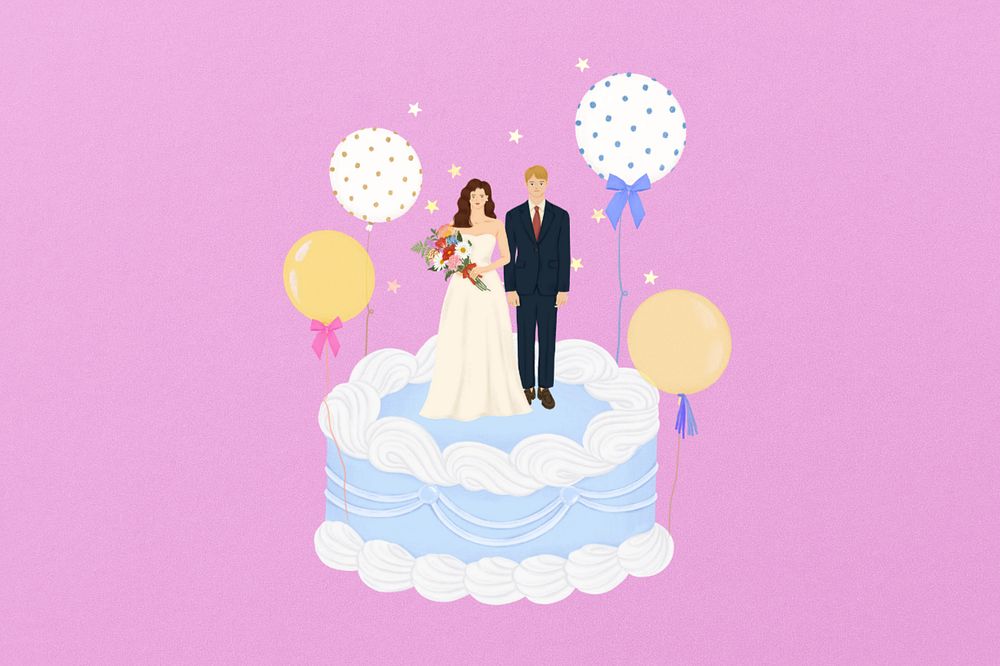 Wedding celebration background, editable digital painting remix