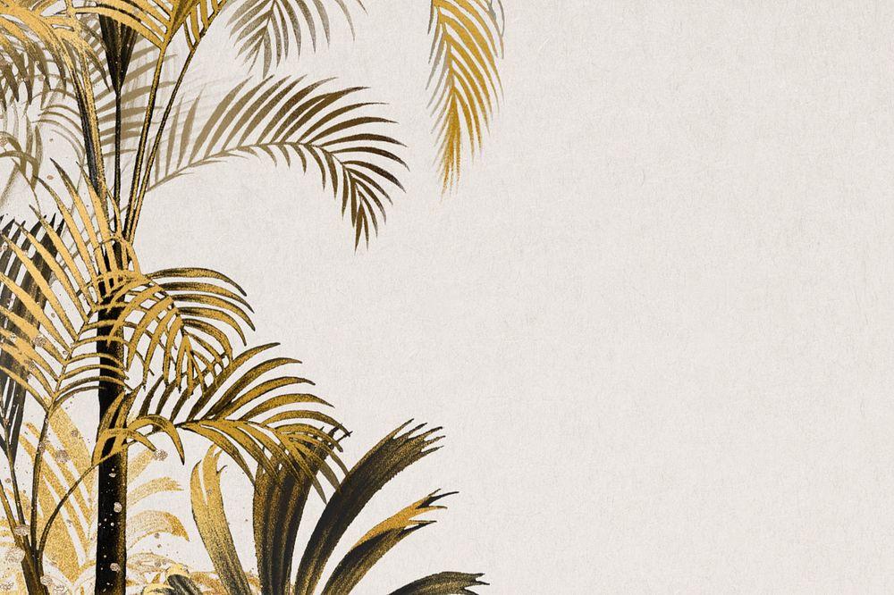 Gold palm leaf background, botanical border beige, editable design