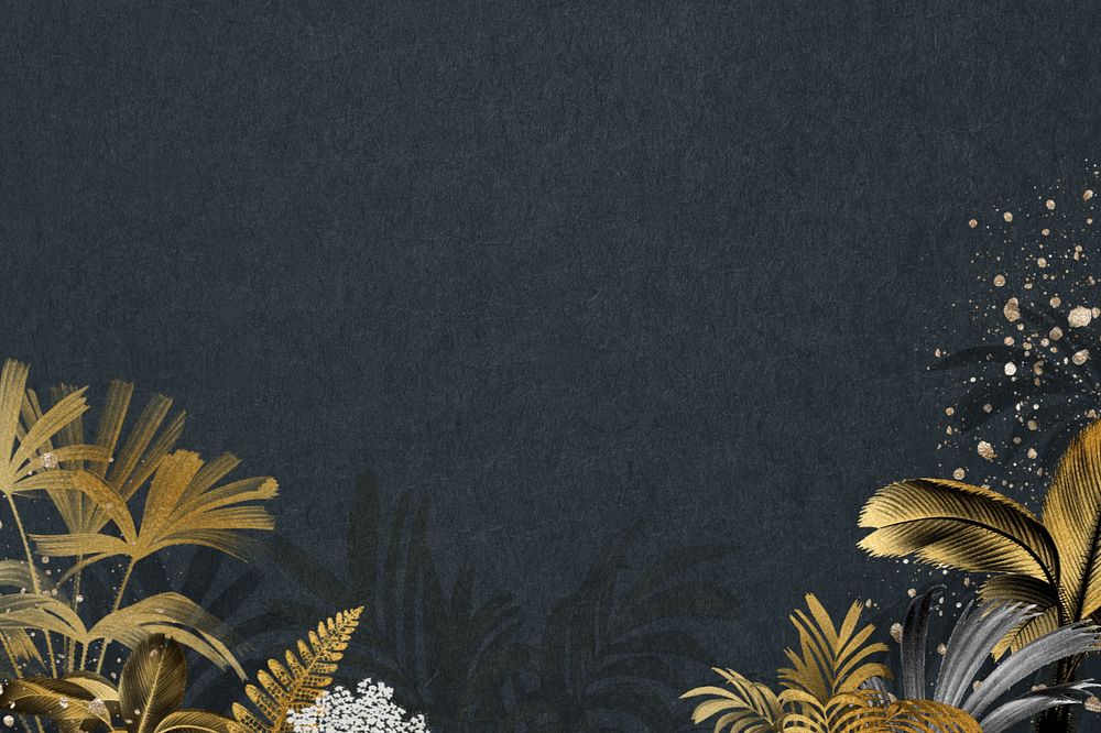 Gold palm leaf background, botanical border, editable design