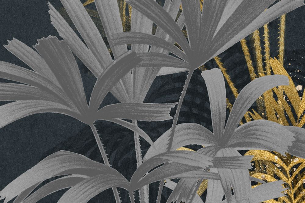 Palm trees pattern background, black and gold illustration, editable design