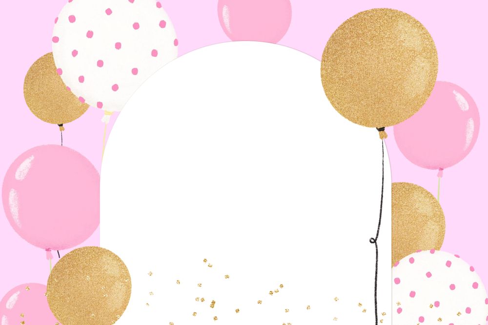 Gold balloon frame background, editable aesthetic party digital painting remix