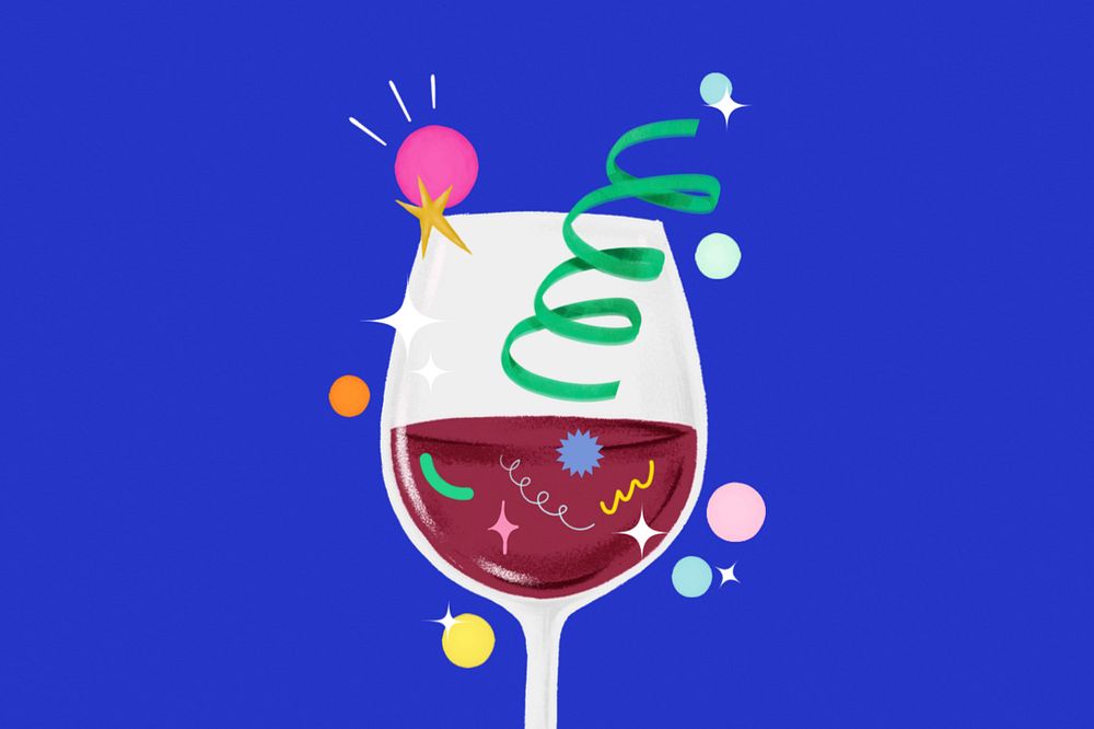 Wine glass background, editable aesthetic festive digital painting remix