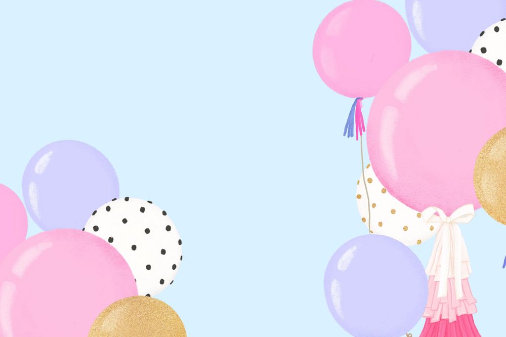 Birthday party balloons background, editable aesthetic party digital painting remix