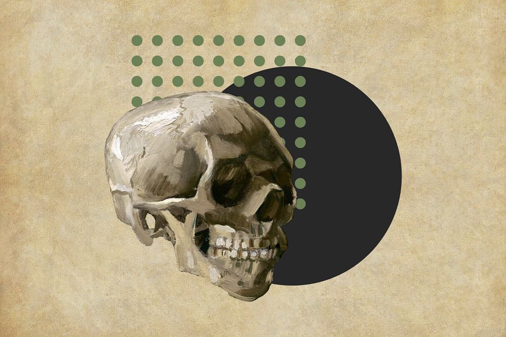 Vincent van Gogh's skull illustrated background, editable design. Remixed by rawpixel.