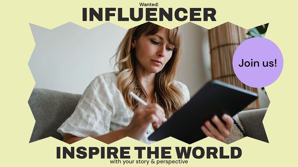 Influencer hiring blog banner template, editable text & design