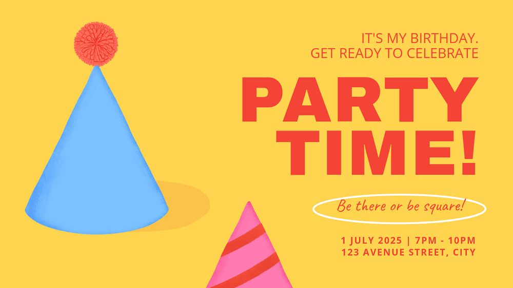 Birthday party blog banner template, editable digital painting remix