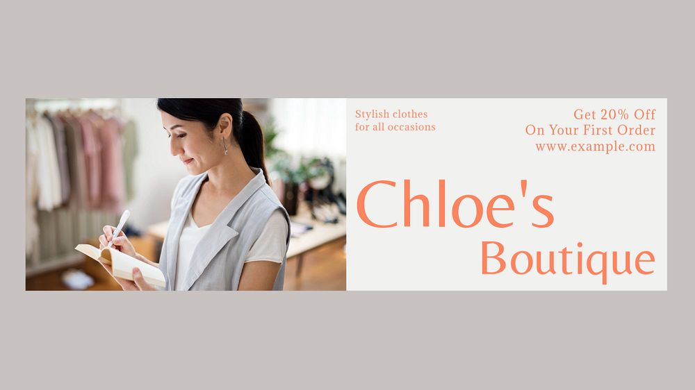 Chloe's boutique, fashion Facebook cover template, editable design