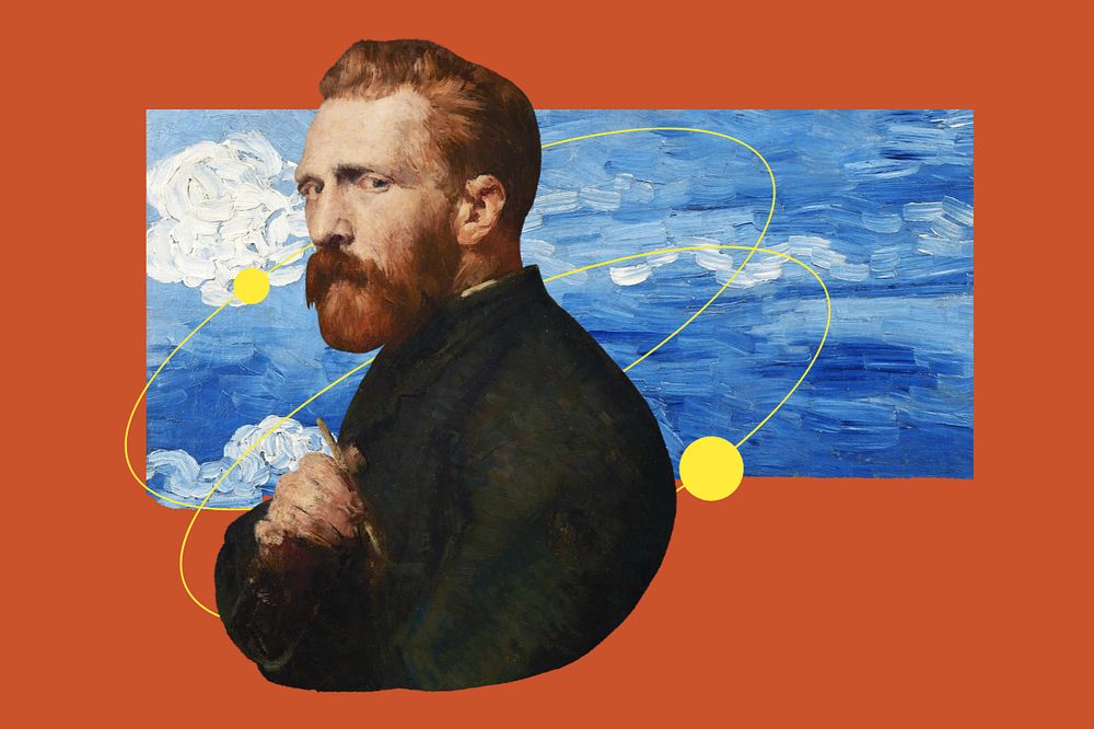 Vincent Van Gogh, orange background, editable design. Remixed by rawpixel.