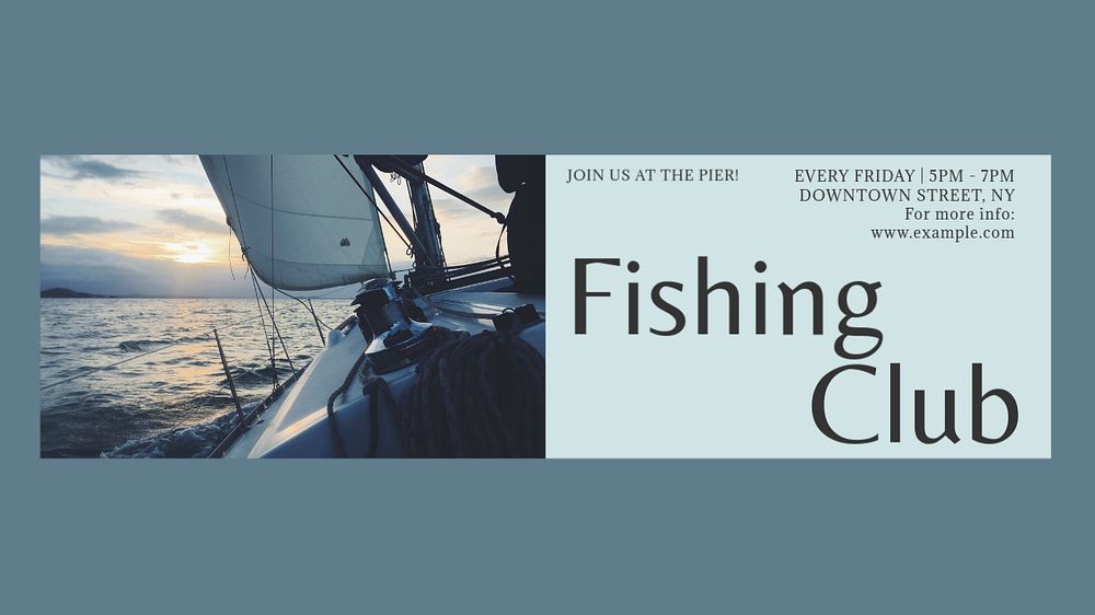 Fishing club Facebook cover template, editable design