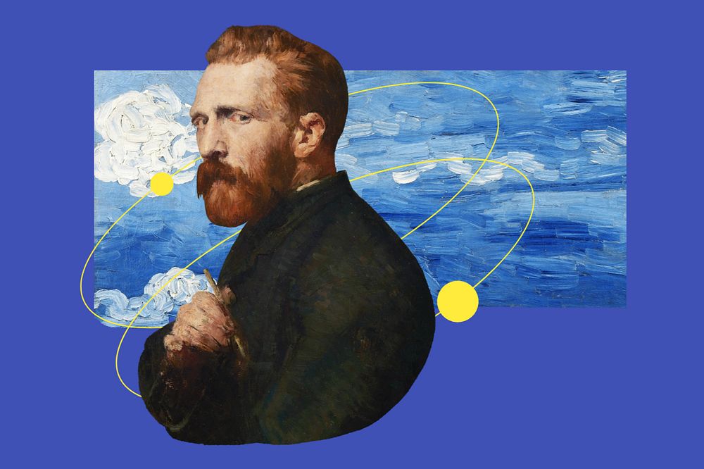 Vincent Van Gogh, blue background, editable design. Remixed by rawpixel.