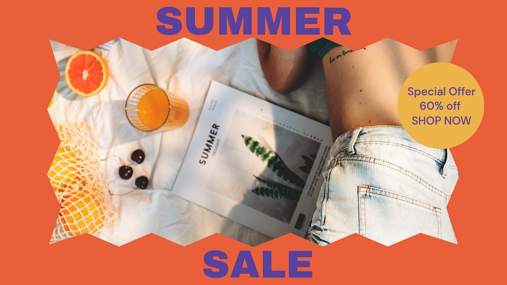 Summer sale blog banner template, editable text & design