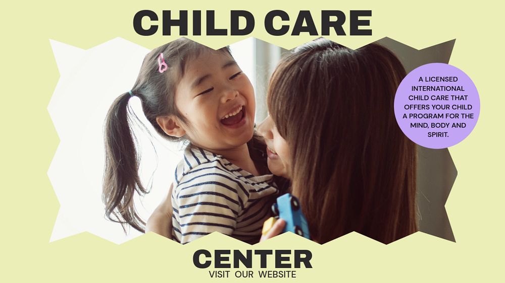 Child care center blog banner template, editable text & design