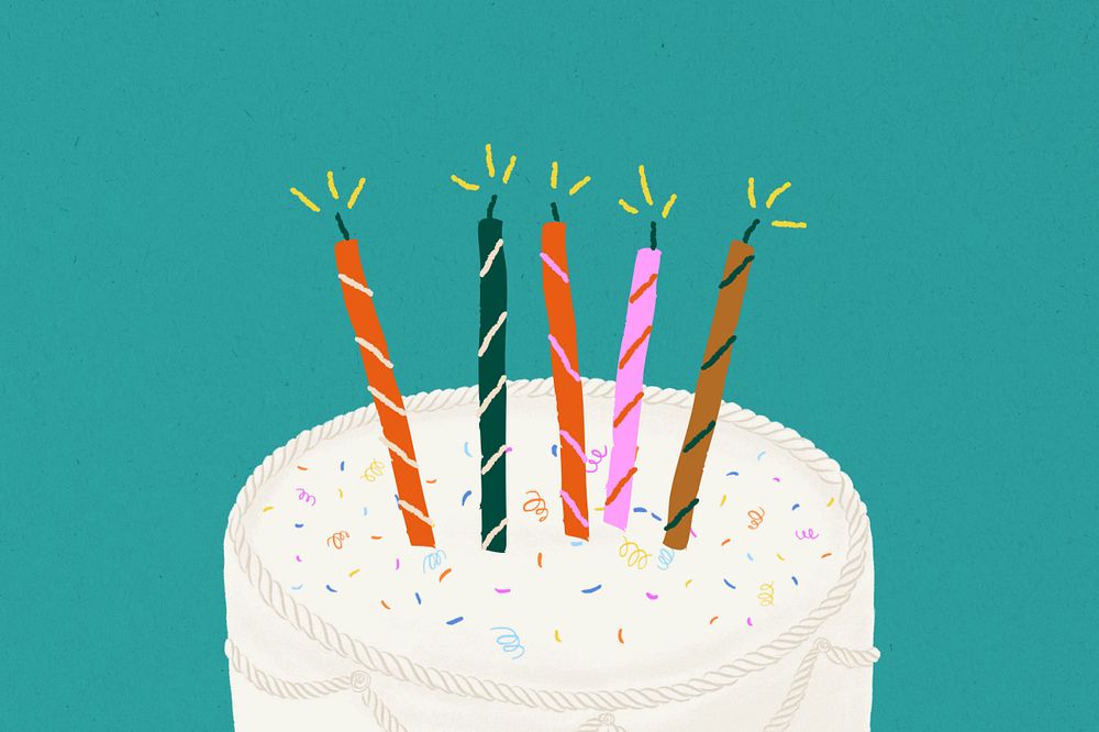 Cute birthday cake, green background, editable digital painting remix