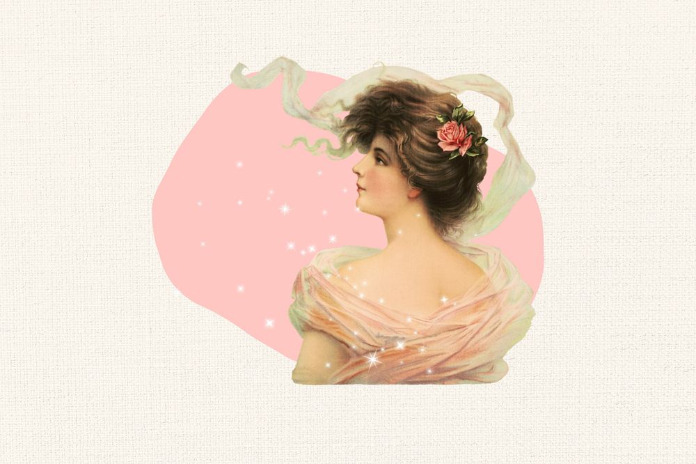 Vintage woman badge background, rear view illustration, editable design. Remixed by rawpixel.