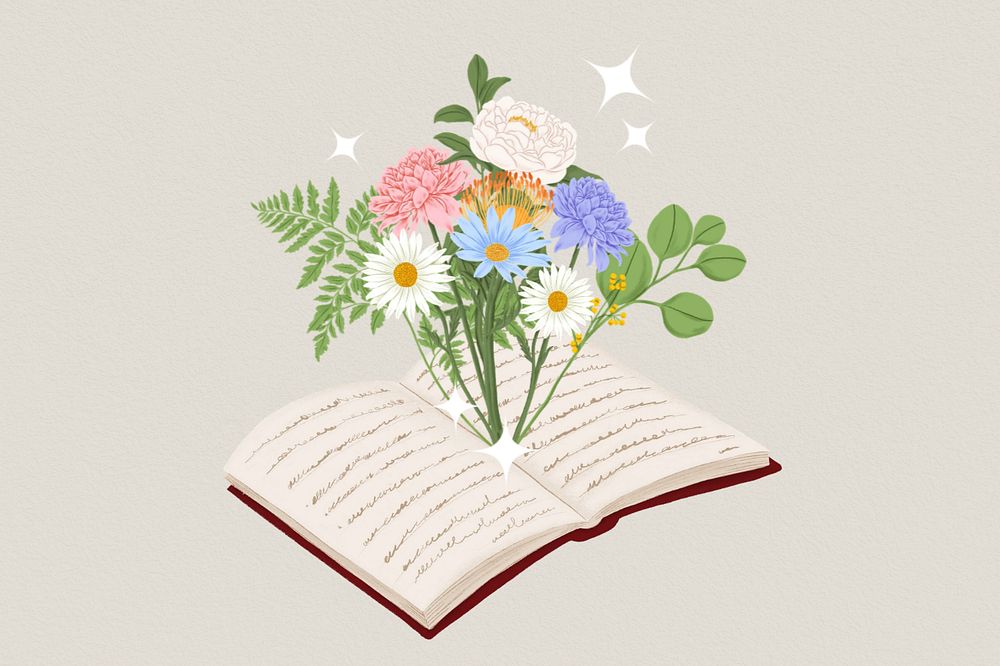 Floral open book background, editable lifestyle digital painting remix