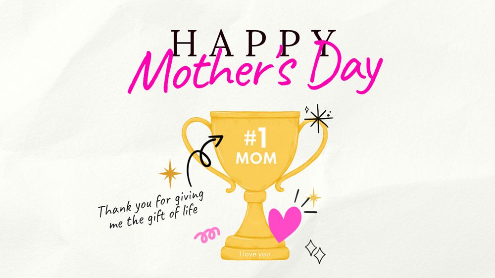 #1 mom trophy banner template, editable digital painting remix