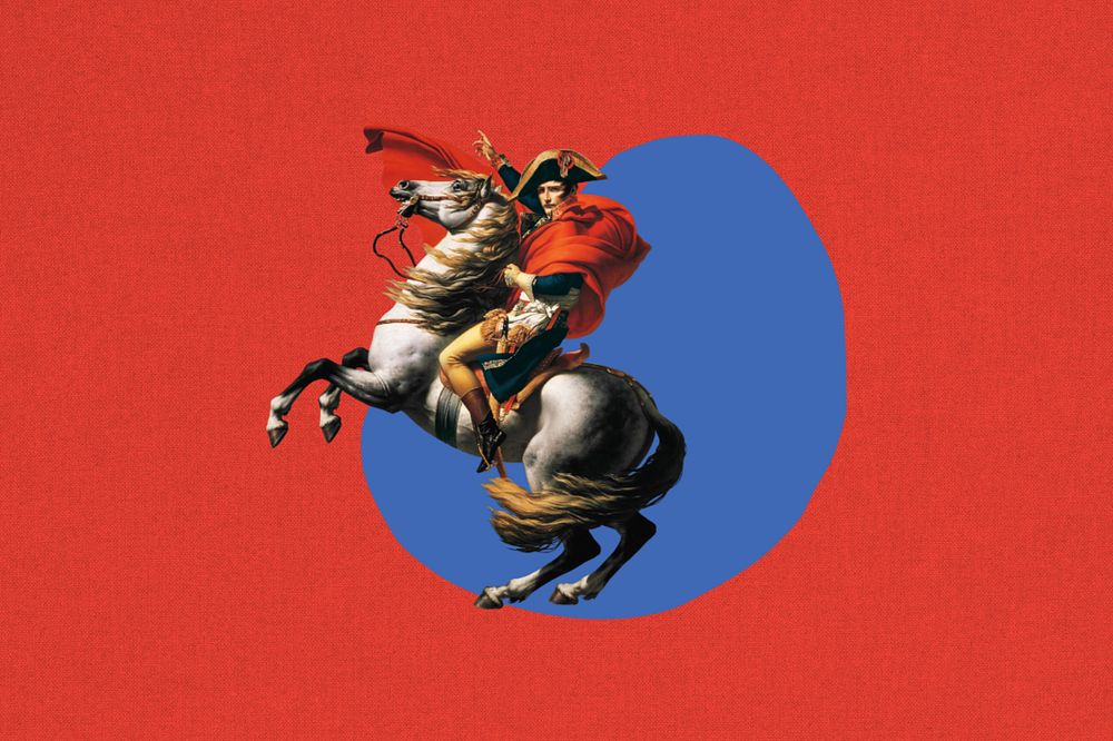 Napoleon on a horse background, editable design. Remixed by rawpixel.