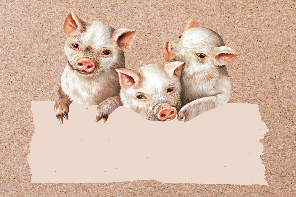 Three little pigs background, blank sign, editable design. Remixed by rawpixel.