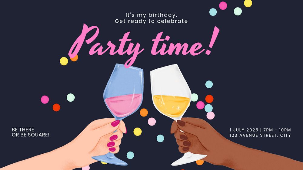 Birthday party blog banner template, editable digital painting remix