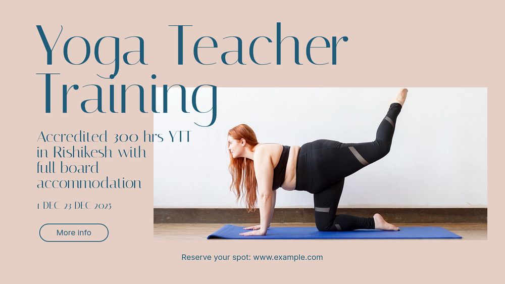 Yoga teacher training ads blog banner template, editable text