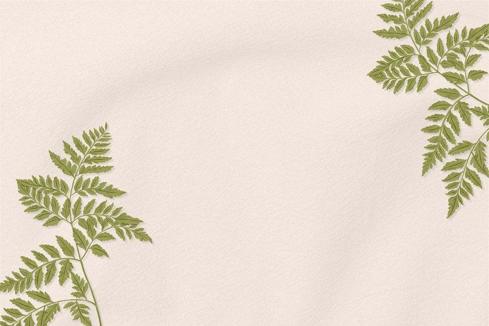 Beige background, green leaf border, editable digital painting remix