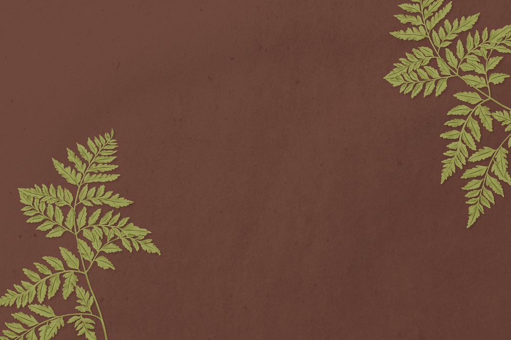 Brown background, green leaf border, editable digital painting remix