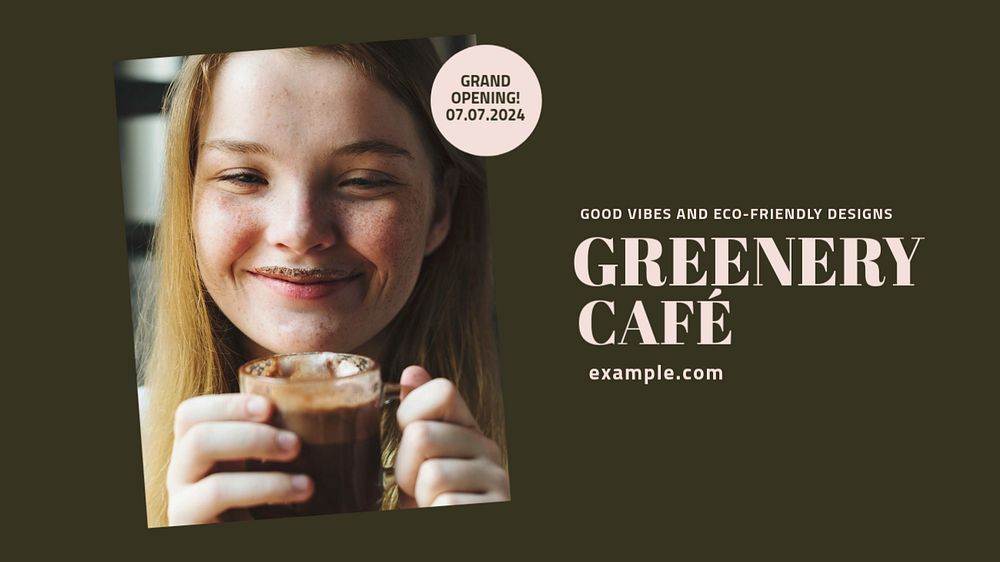 Green cafe blog banner template, editable text & design