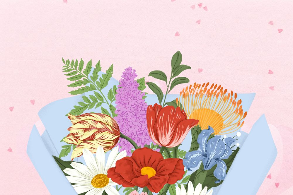 Valentine's flower bouquet background, editable aesthetic digital painting remix