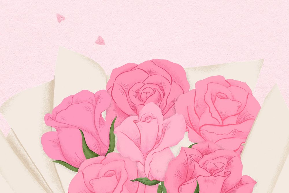 Valentine's pink rose bouquet background, editable festive digital painting remix