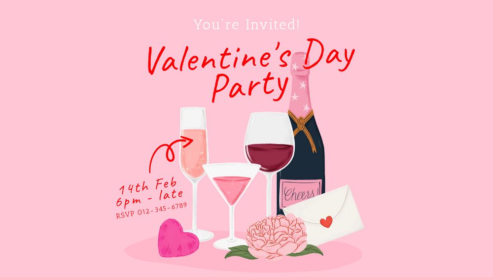 Valentine's party blog banner template, editable digital painting remix