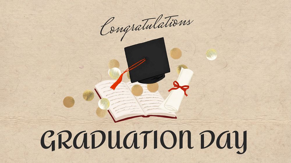 Graduation hat blog banner template, editable education digital painting remix