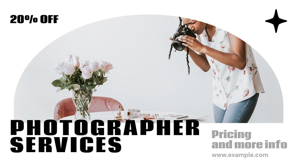 Photographer service blog banner template, editable text & design