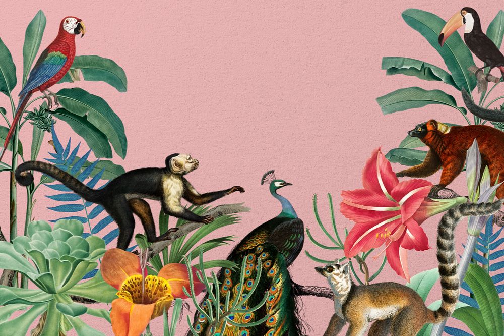 Vintage jungle animal background, wildlife border, editable design