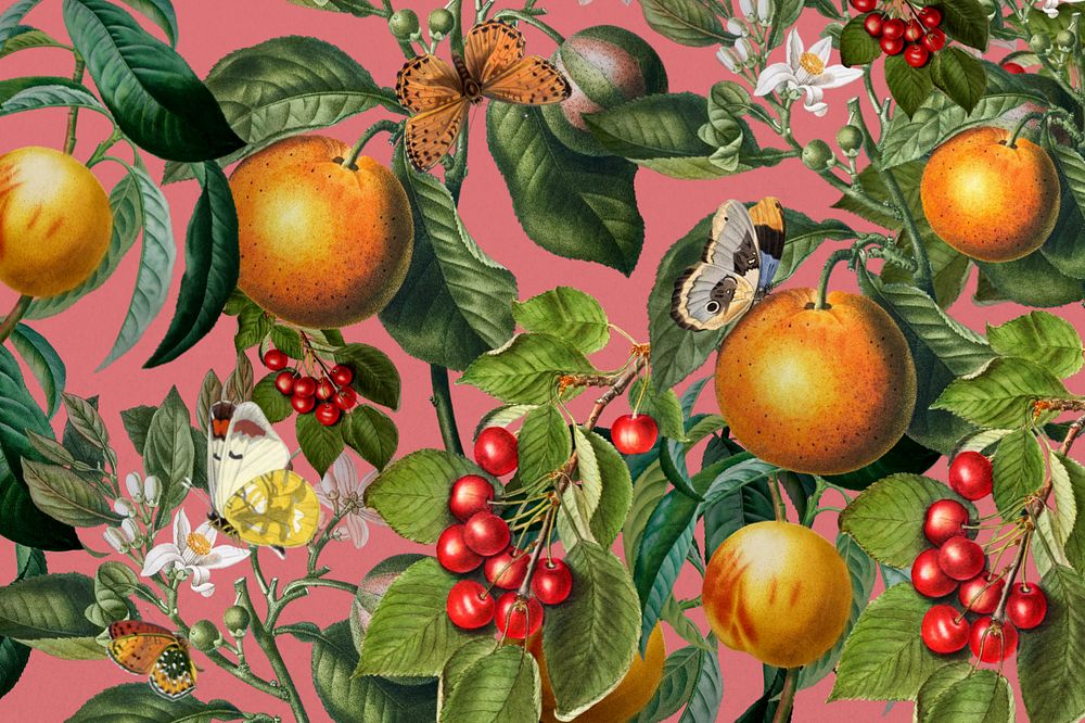 Tropical orange pattern background, vintage fruit illustration, editable design