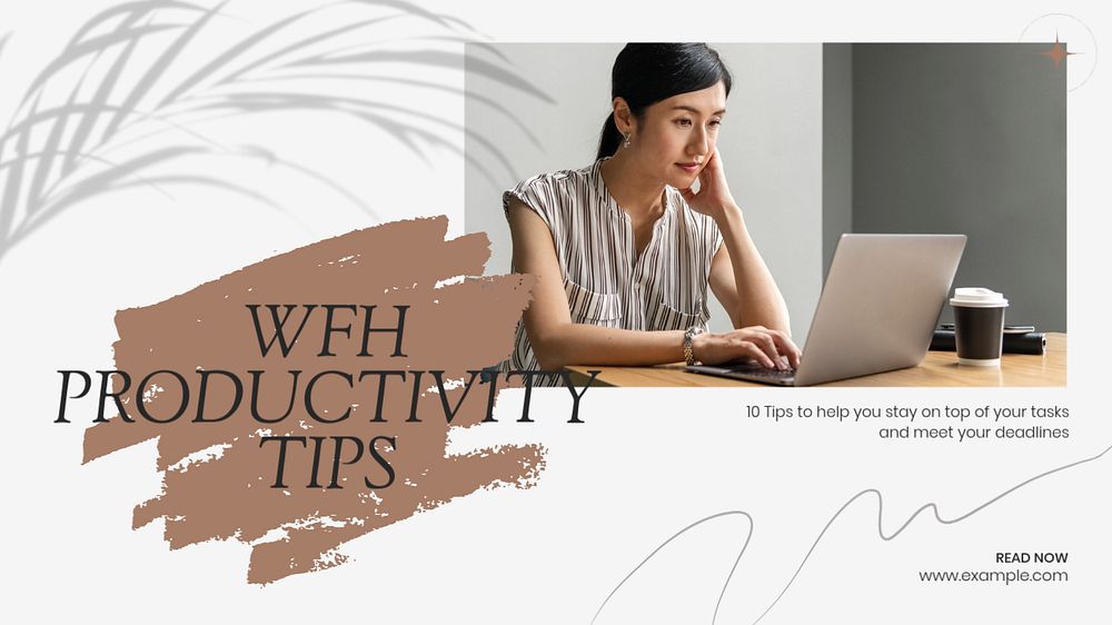 WFH productivity tips blog banner template, editable text