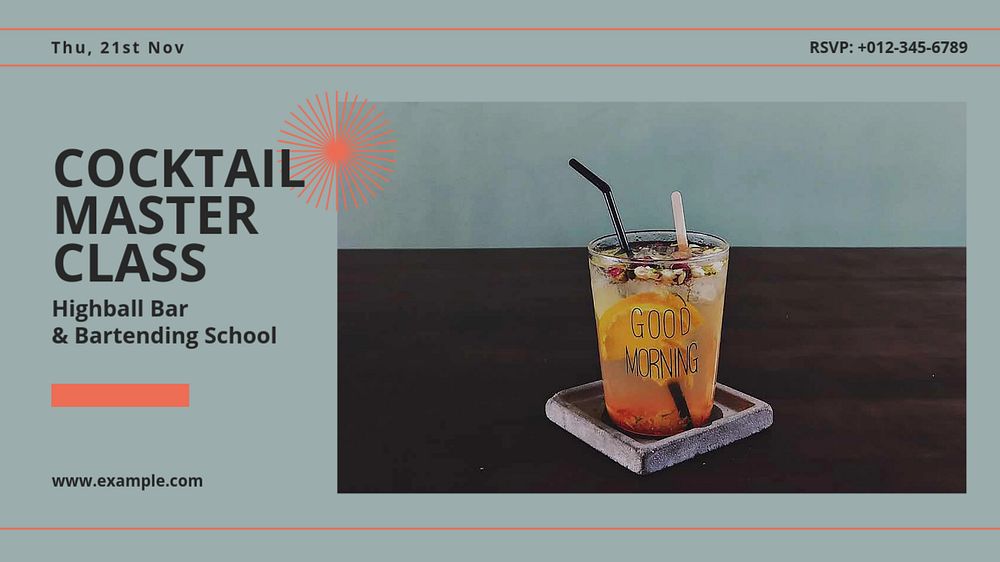 Cocktail class blog banner template, editable text