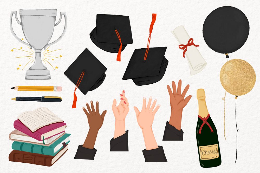 Graduation clipart set, editable aesthetic painting remix