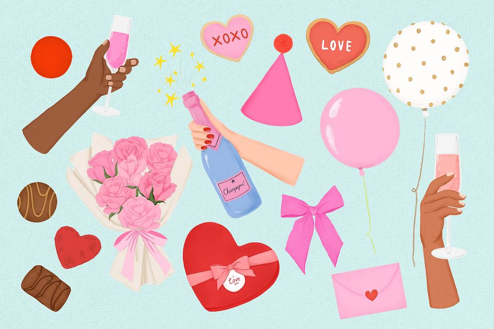 Valentine's day editable sticker set, aesthetic digital painting remix