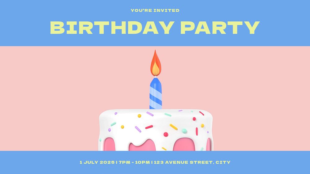 Birthday party blog banner template, editable text & design