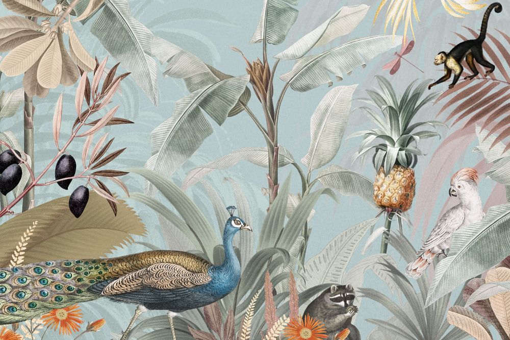 Tropical peacock pattern background, blue aesthetic, editable design