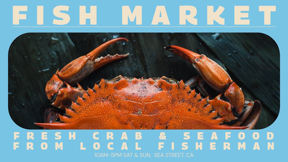 Fish market blog banner template, editable text & design