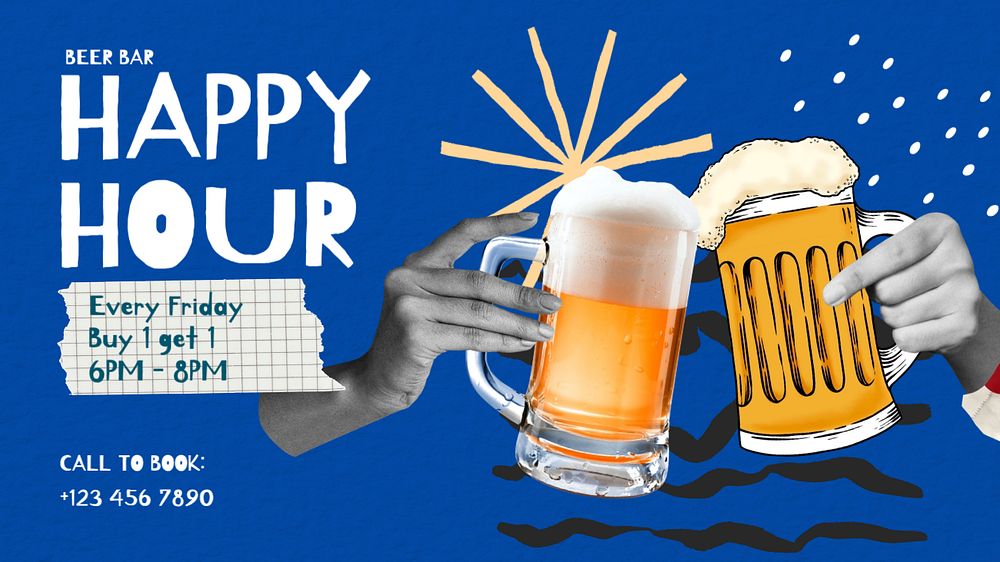 Beer happy hour blog banner template, editable design & text